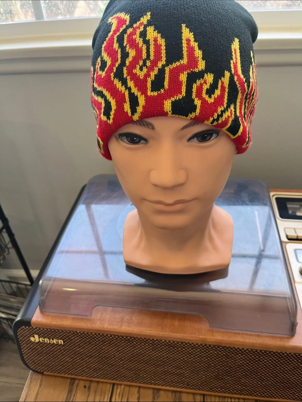 Flame Pattern Beanie - Black, Red, and Yellow